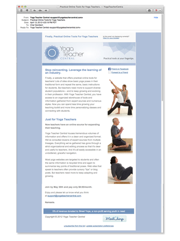 Yoga Teacher Central Email Campaign thumbnail.