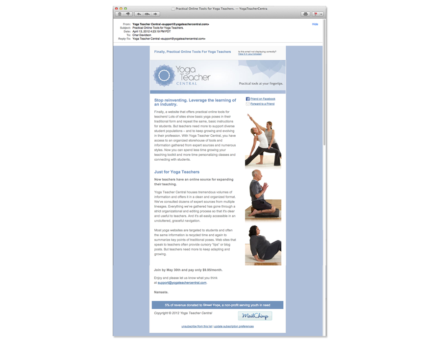 Yoga Teacher Central Email Campaign.